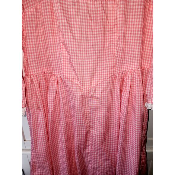 Vintage Handmade Pink Gingham Prairie Cottagecore Lace Maxi Dress L/XL - Picture 6 of 7
